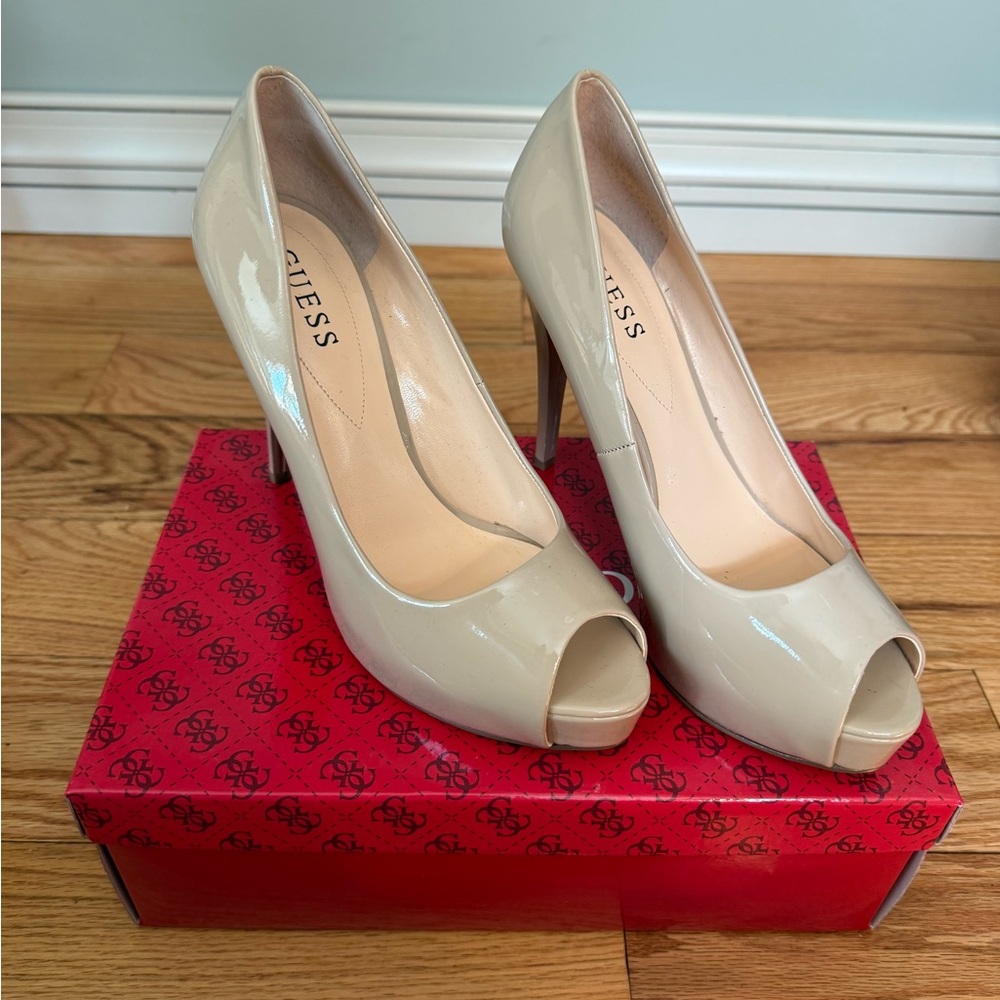 Guess Women's Beige Peep Toe Heels